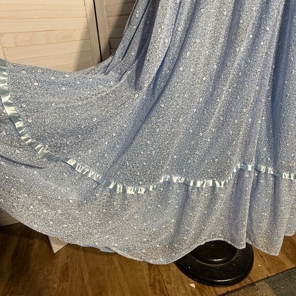 Vintage Beaded Floral Appliqués Peasant Dress Blue XL - Picture 12 of 14